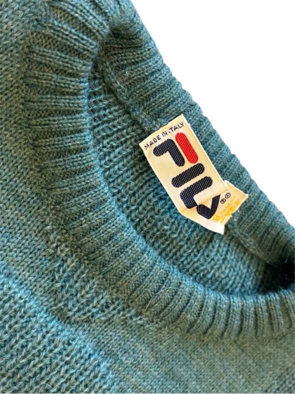 Vintage Fila Made in Italy Virgin Wool Sweater Green Crewneck Mens M 90s Knit - Picture 3 of 8